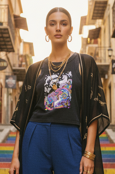 The KnarF AsiL Dolphin Unicorn Butterfly Snow Washed Tank Top
