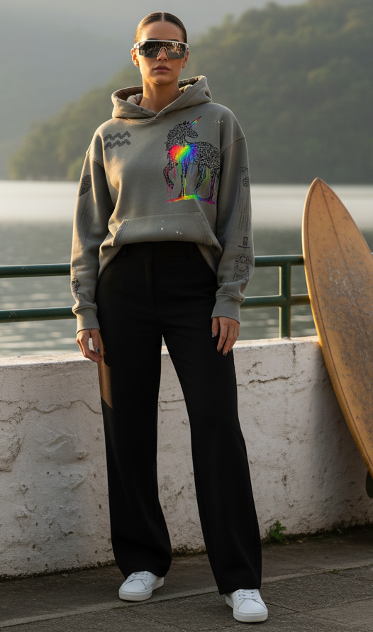 SQUIG Vintage Washed Frayed Fleece Hoodie