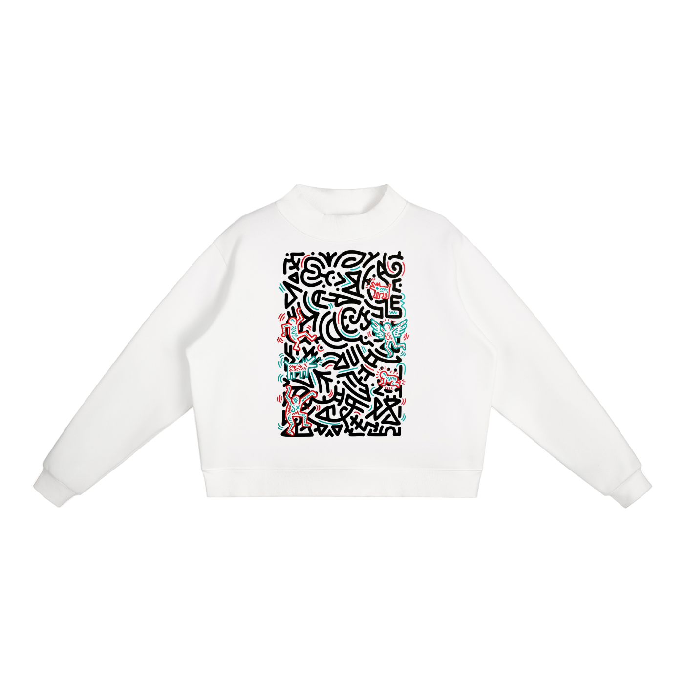SQUIGGLE Essential Fleece Mock-Neck Crew Sweatshirt