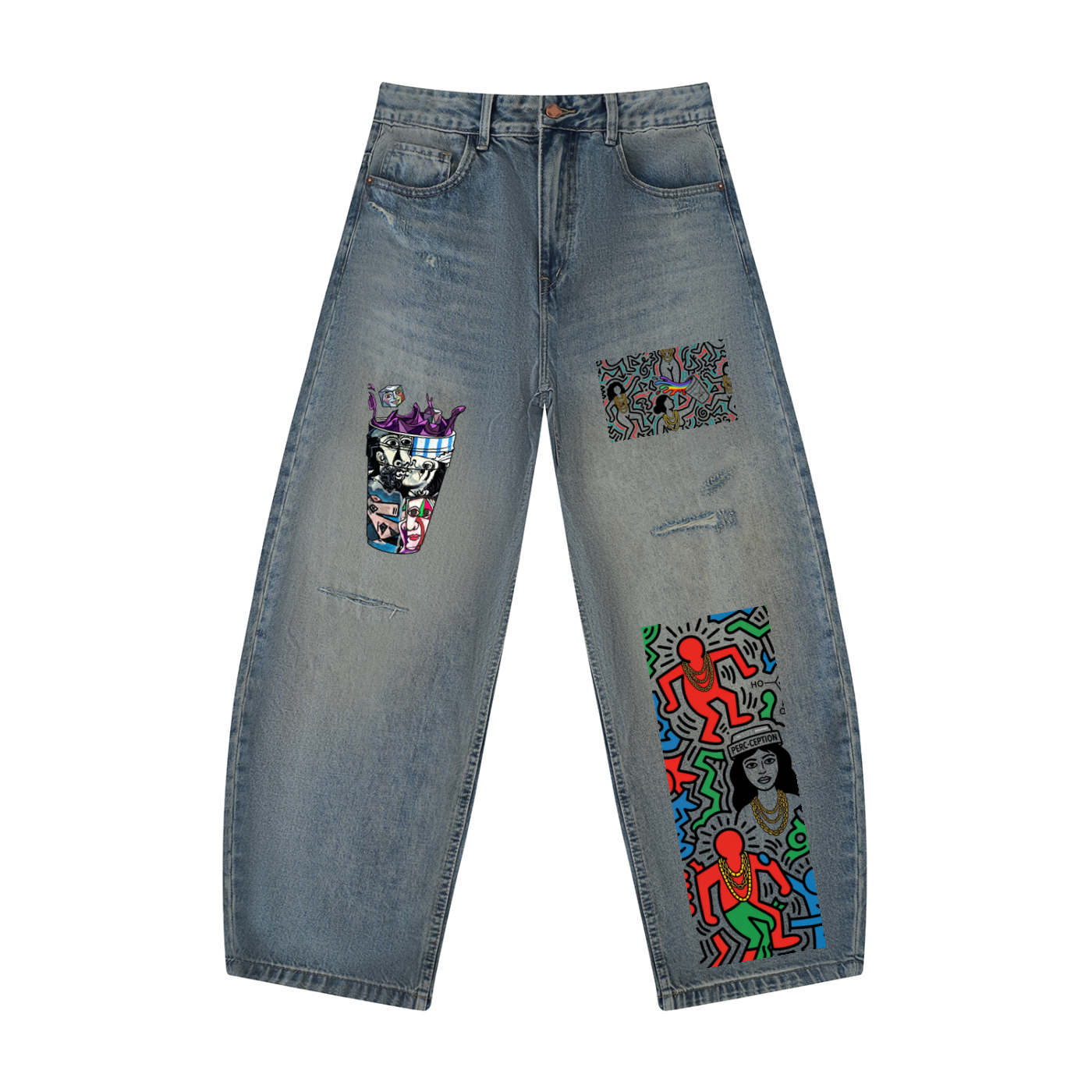 Lean Machine Men's Distressed Barrel Leg Jeans