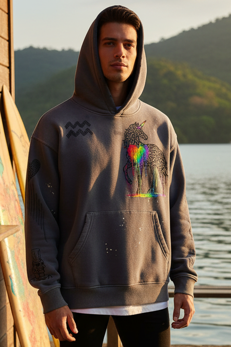 SQUIG Vintage Washed Frayed Fleece Hoodie