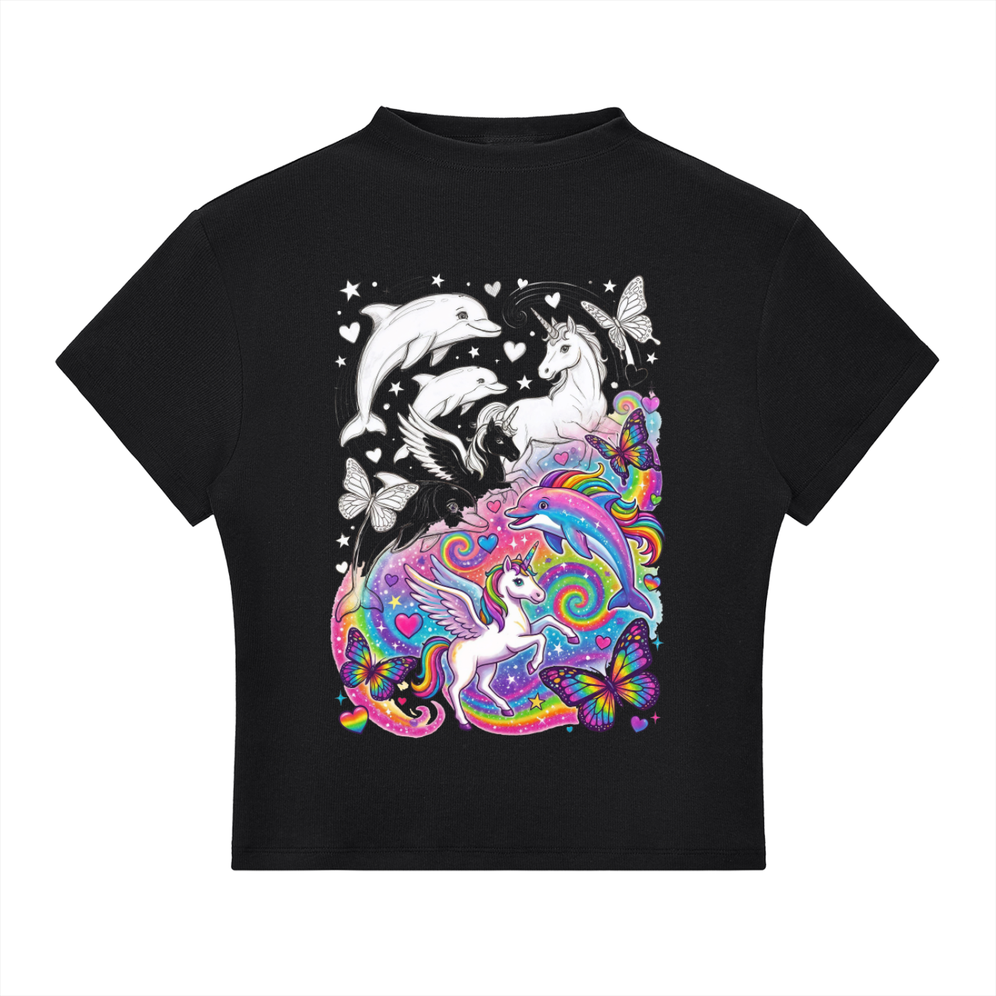 The KnarF AsiL Dolphin Unicorn Butterfly Essential Slim Fit Mock Neck T-Shirt