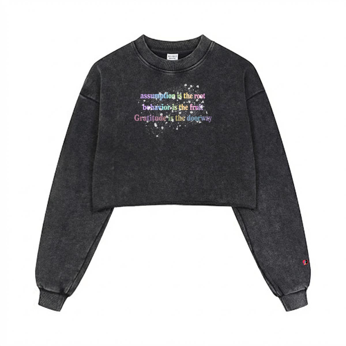 Assumption is the Root Behavior is the Fruit Women’s Cotton Cropped Distressed Sweatshirt