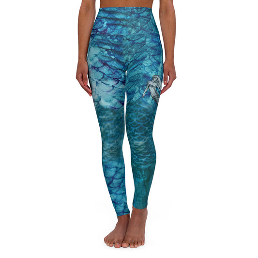 Ocean Goddess Mermaid Dos High Waisted Leggings