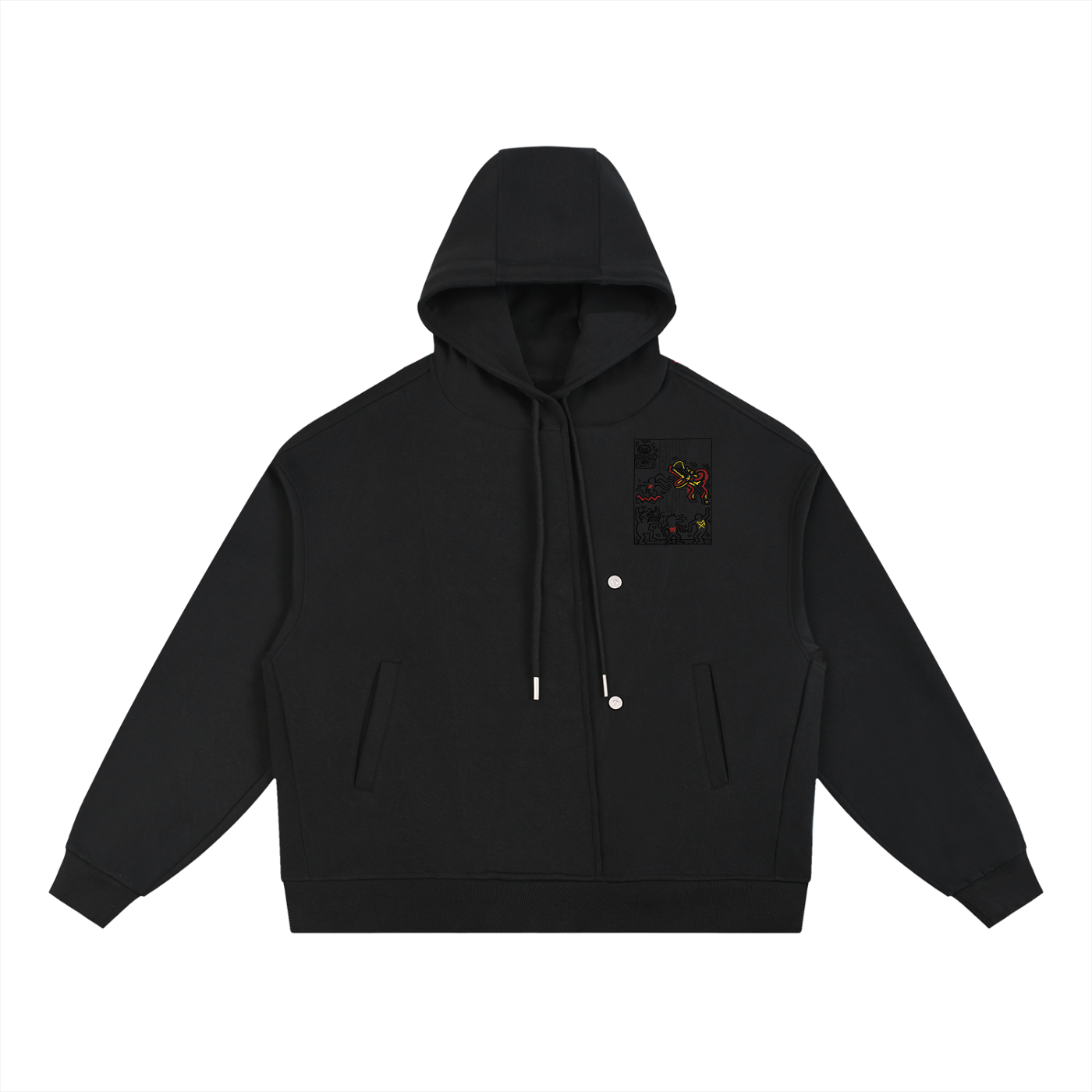 Boxy Button Placket Hoodie
