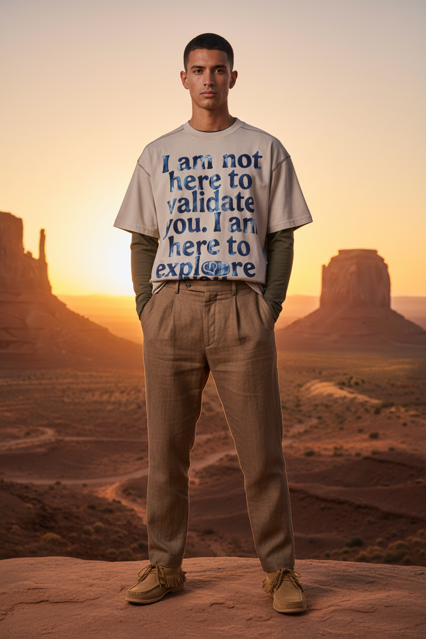 I AM HERE Oversized Contrast-Stitched Cotton Tee