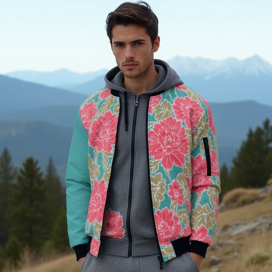 Water Color Floral Print Bomber Jacket With with Sleeve Pocket