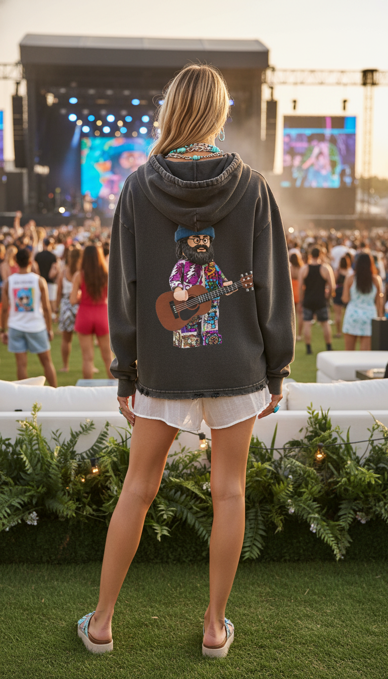 Jerry Garcia Mandala Vintage Washed Frayed-Hem Hoodie