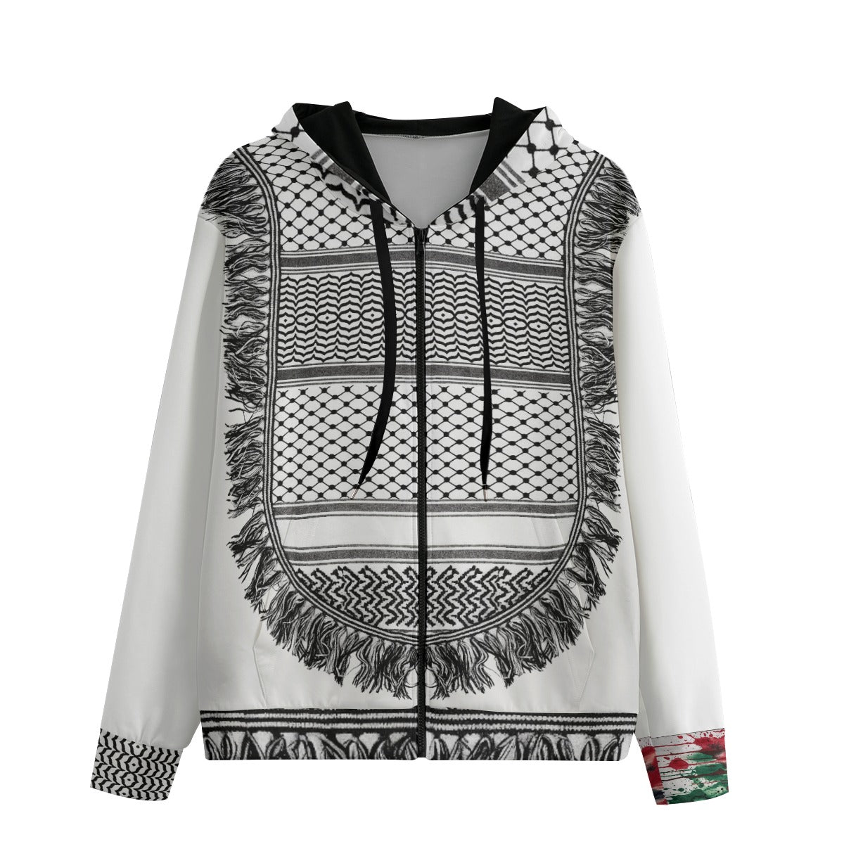 Kufiya Keffiyeh Cuff Splash Unisex Cotton Zip Hoodie