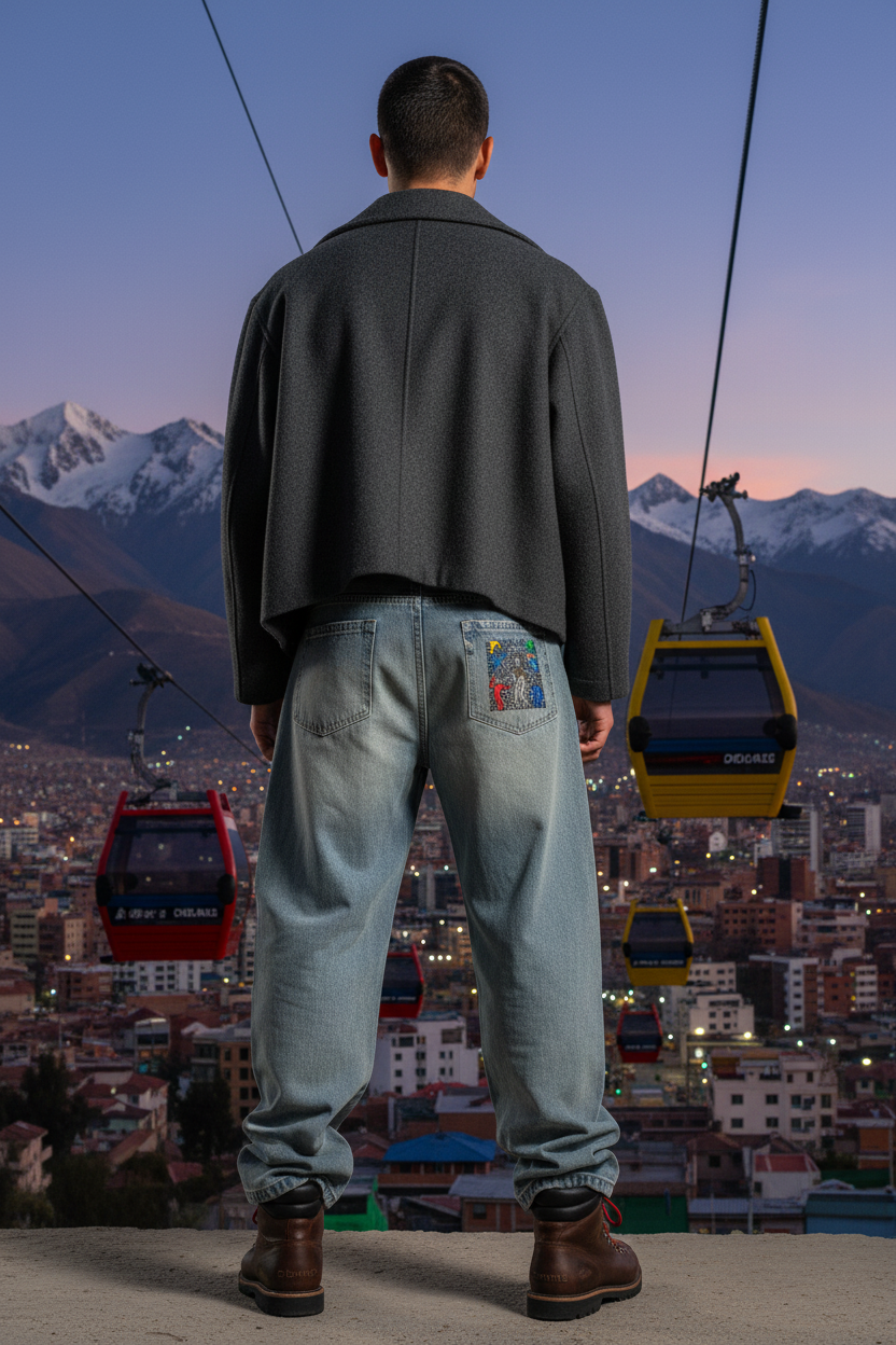 Blue jeans with colorful patch on a white background