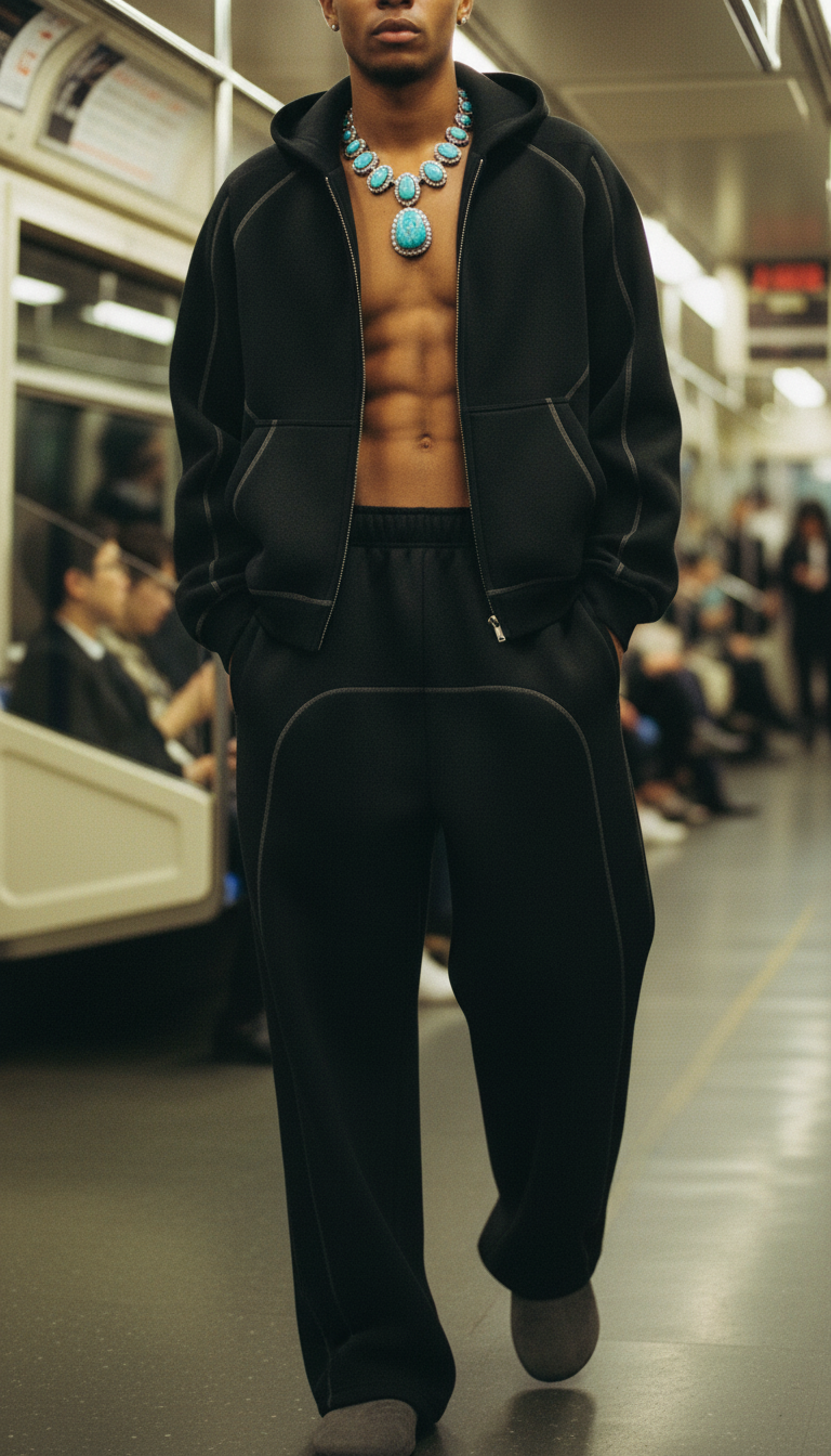 Luxury Tech Contrast-Stitched Fleece Sweatpants