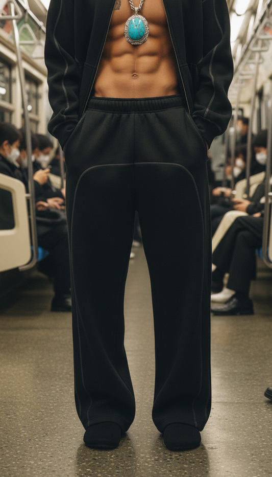 Luxury Tech Contrast-Stitched Fleece Sweatpants