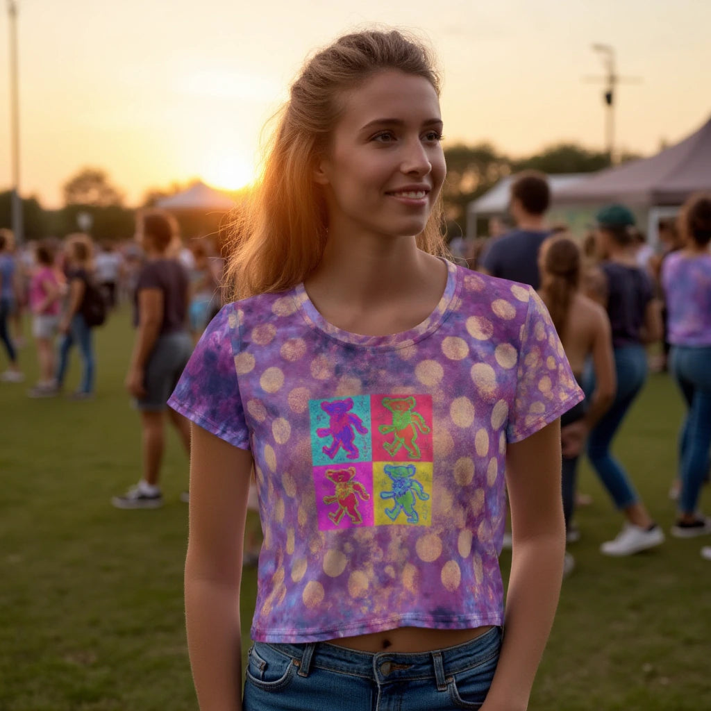 Neon Bears Crop Top T-Shirt