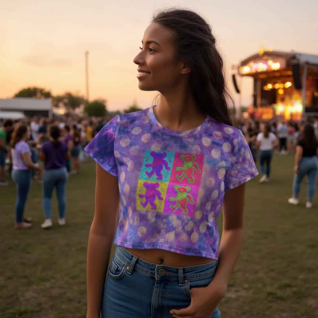 Neon Bears Crop Top T-Shirt