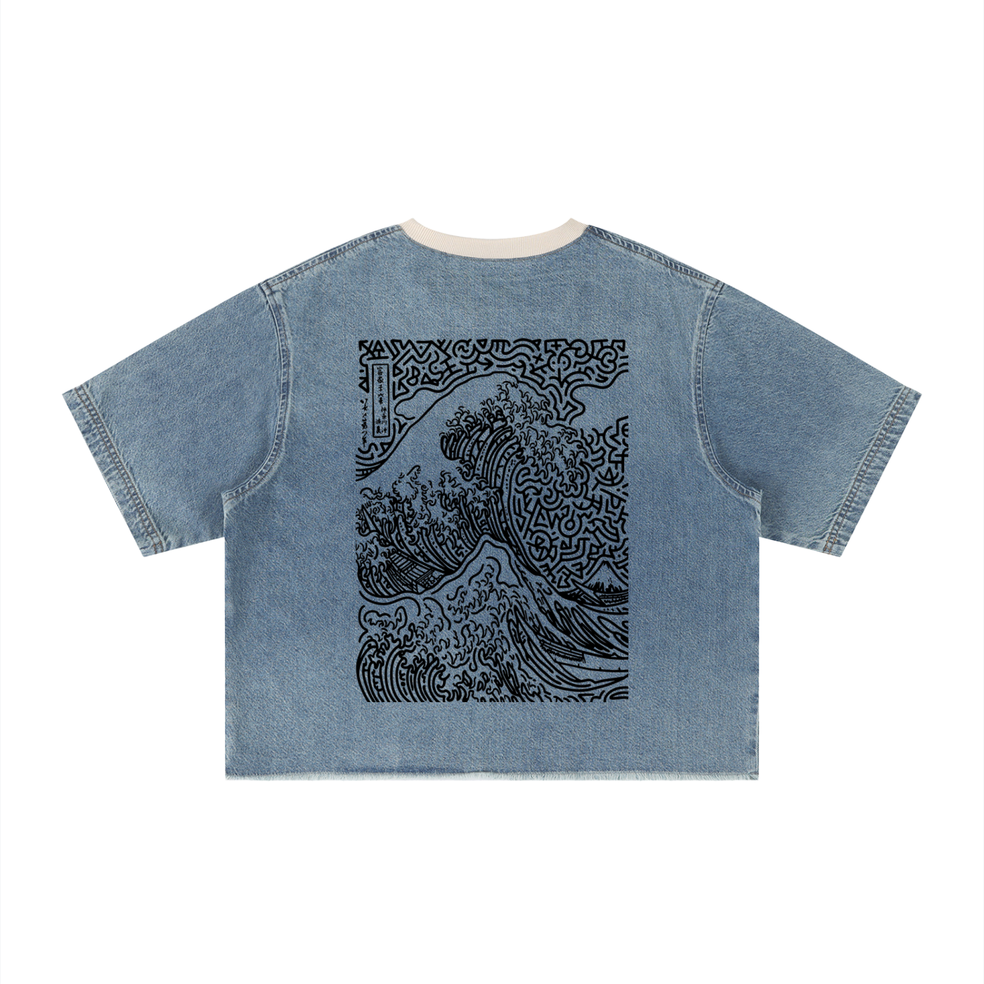SQUIGGLE LIFE Unisex Vintage Wash Boxy Raw Hem Denim T-Shirt