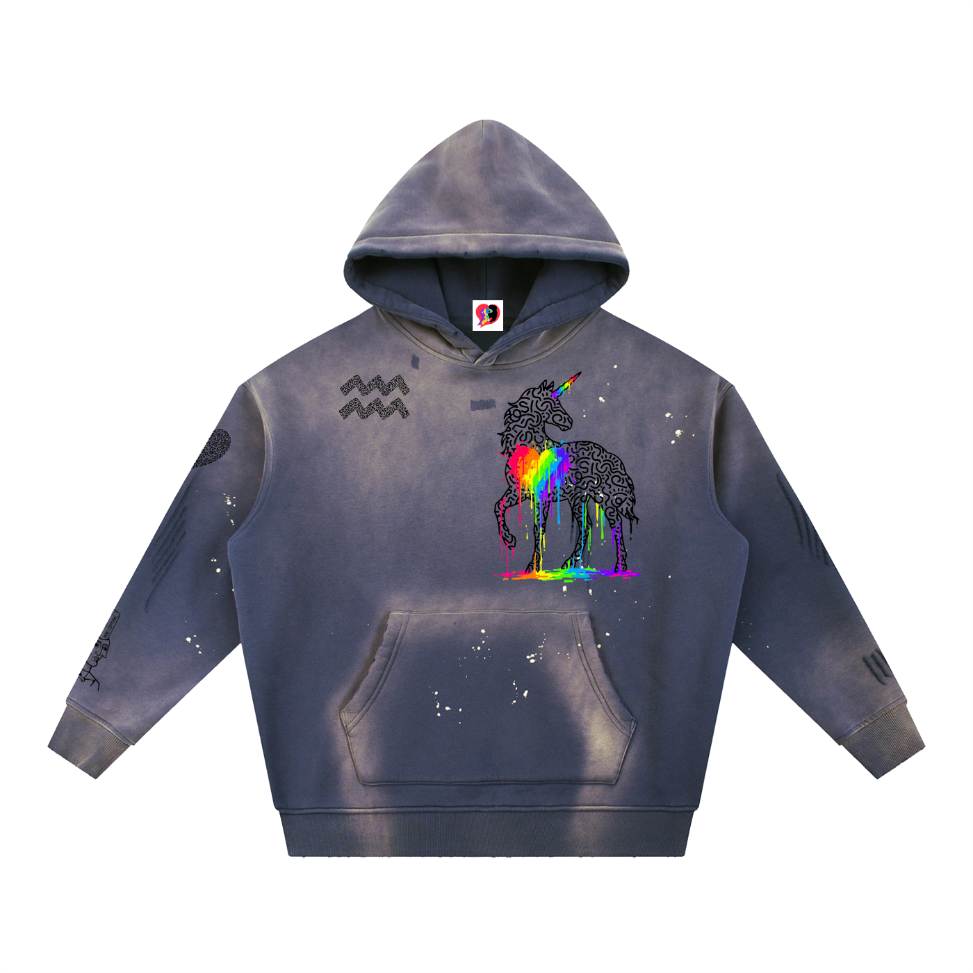 SQUIG Vintage Washed Frayed Fleece Hoodie