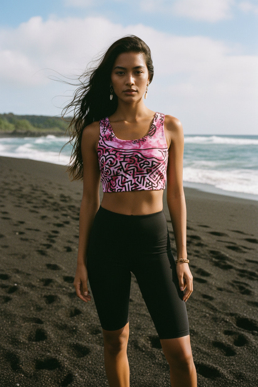 Shibori Blush Wave Women's Back Cross Sports Bra