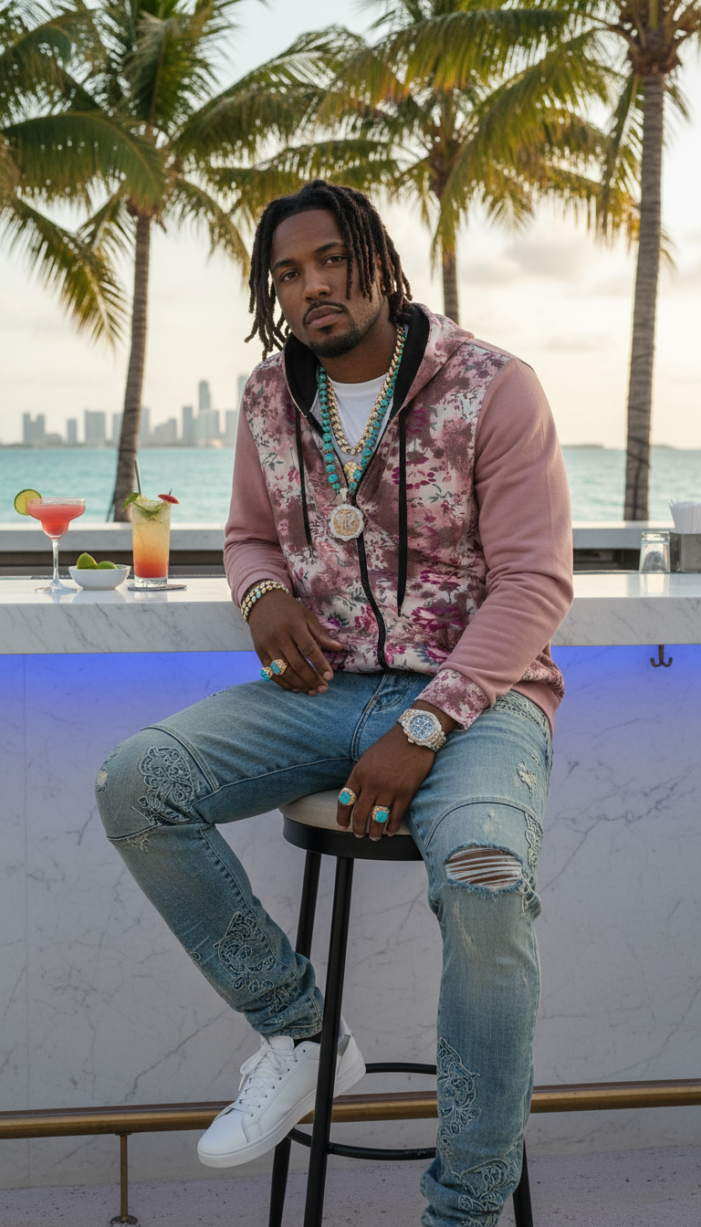 Shibori Floral Zip-Up Cotton Hoodie