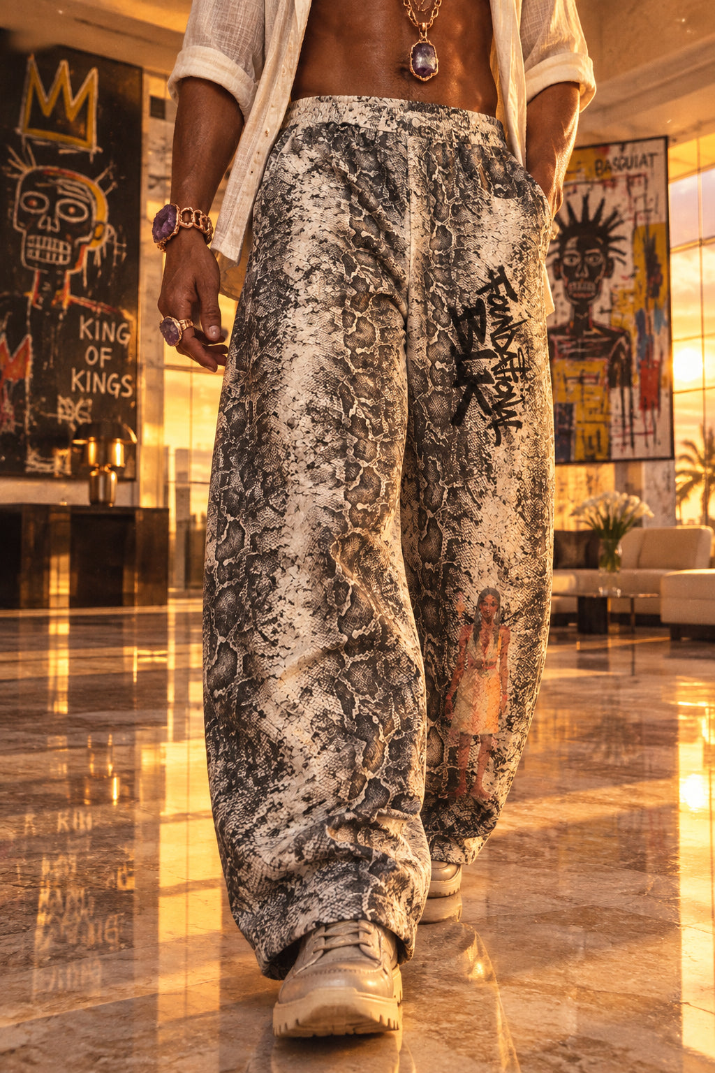 Foundational BLK Men's Snake Print Barrel Leg Pants