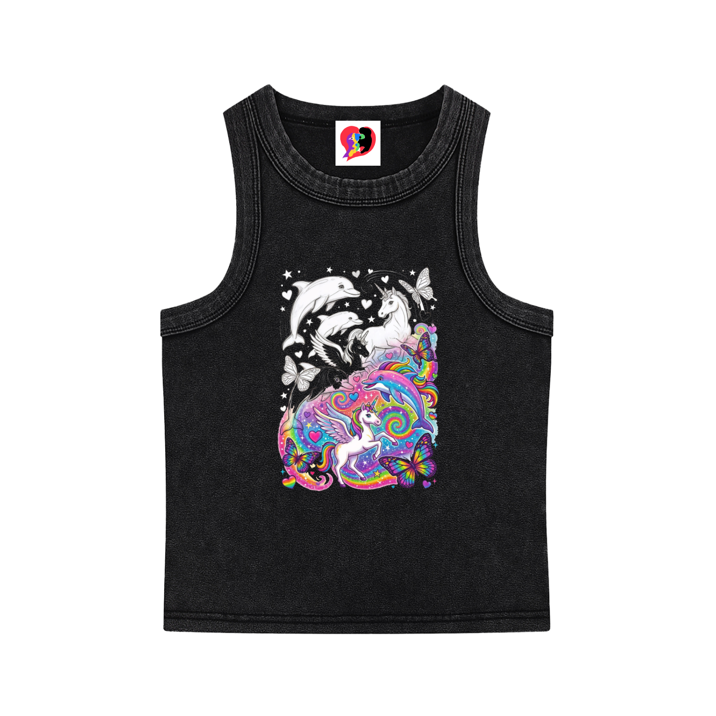 The KnarF AsiL Dolphin Unicorn Butterfly Snow Washed Tank Top