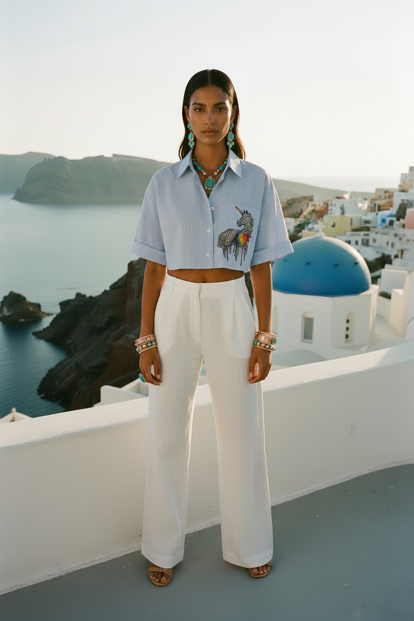The Way Unicorn Women’s Striped Boxy Cropped Shirt
