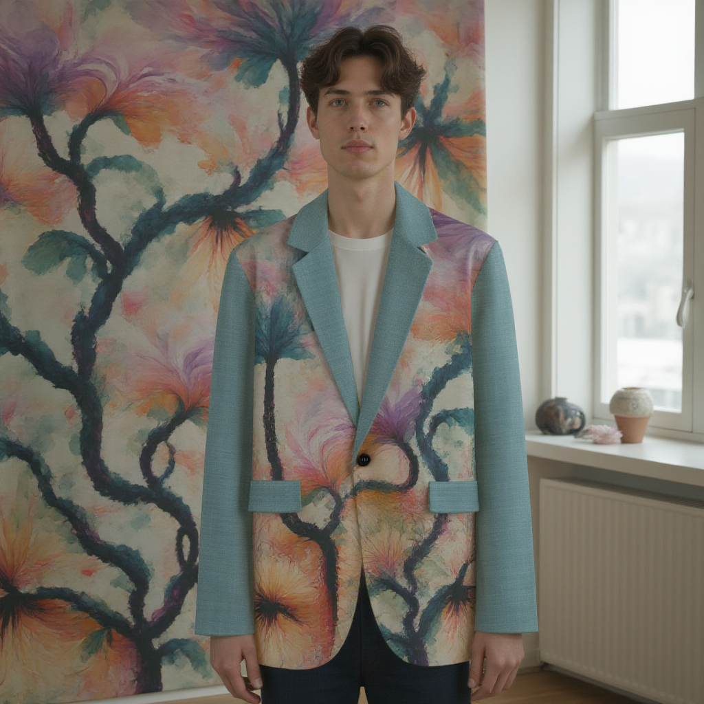 Watercolor Brushed Orchids Cotton Blazer Jacket