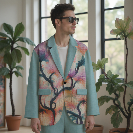 Watercolor Brushed Orchids Cotton Blazer Jacket