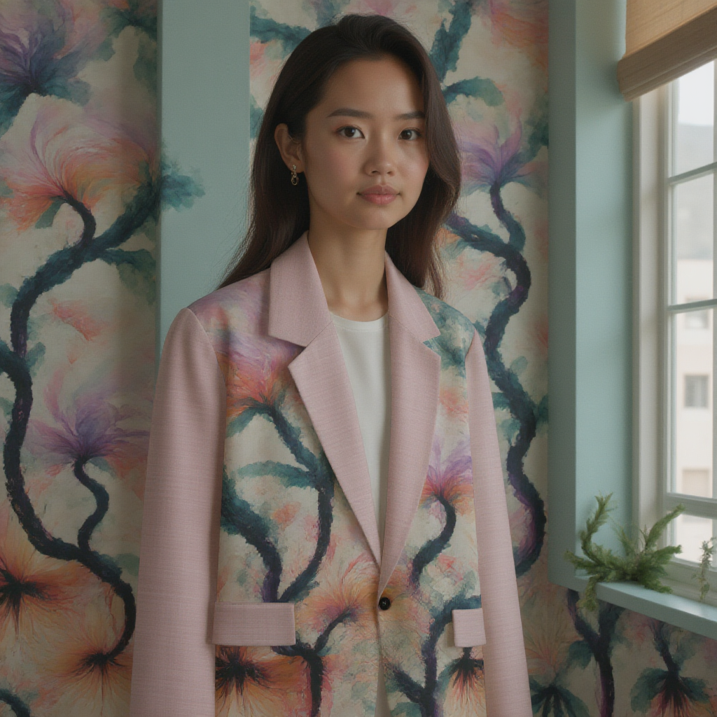 Watercolor Brushed Orchids Cotton Blazer Jacket