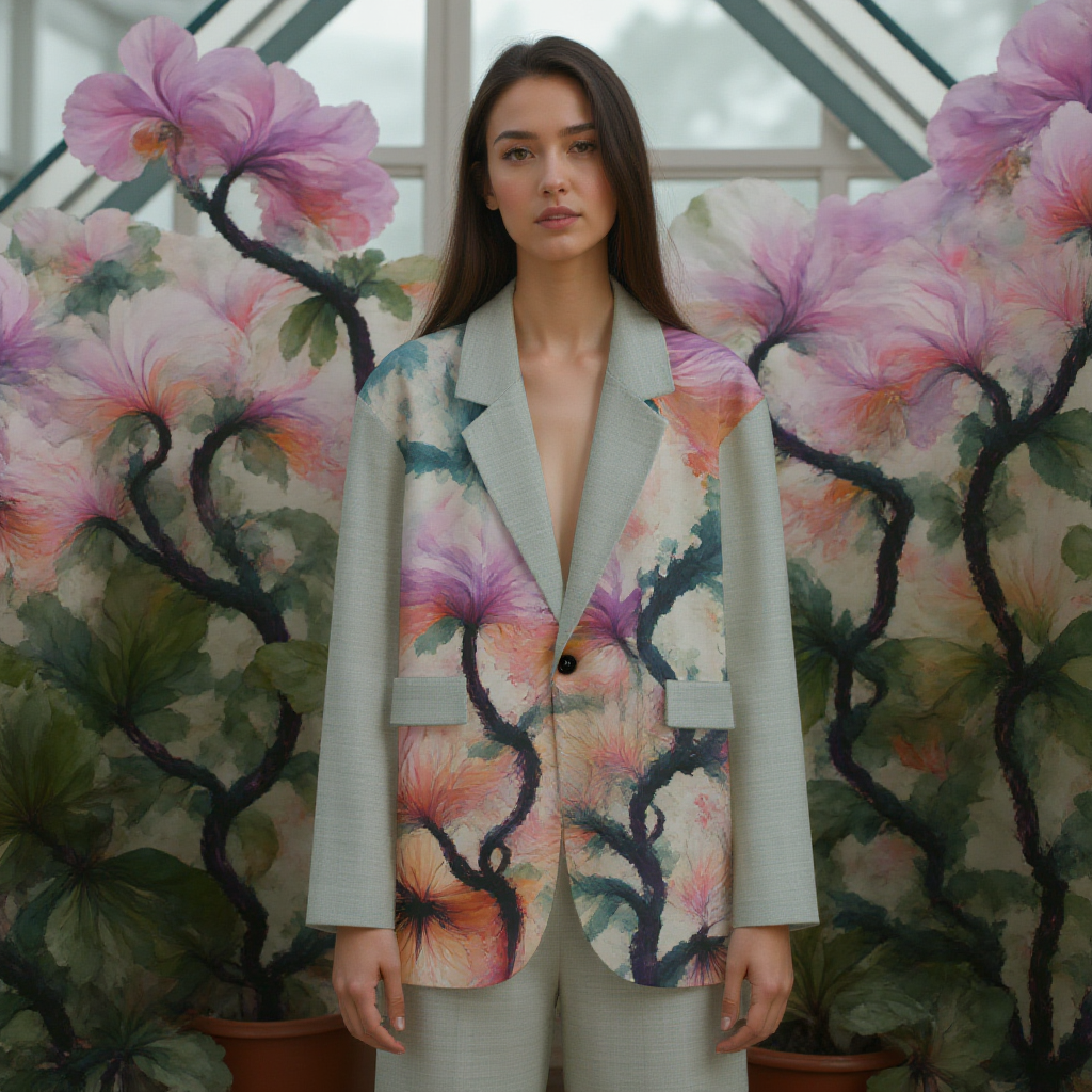 Watercolor Brushed Orchids Cotton Blazer Jacket