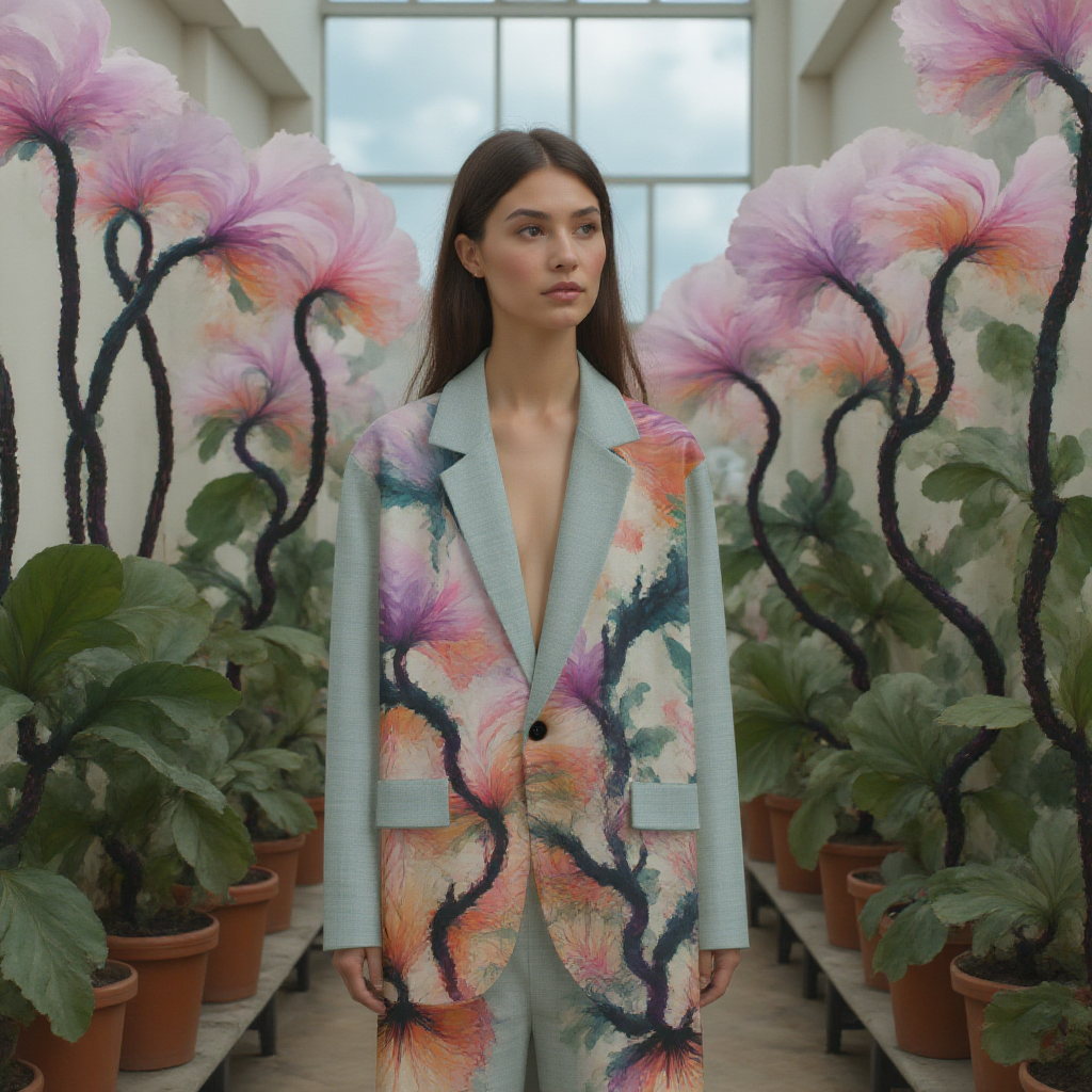 Watercolor Brushed Orchids Cotton Blazer Jacket