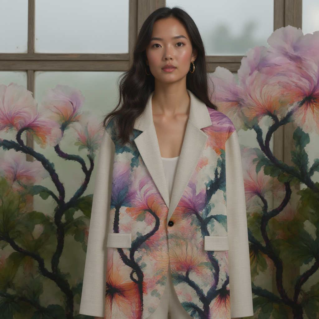 Watercolor Brushed Orchids Cotton Blazer Jacket