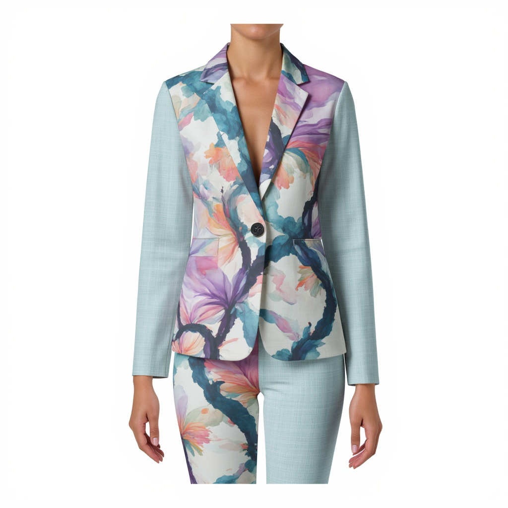 Watercolor Floral Women's Leisure Blazer in 100% Cotton