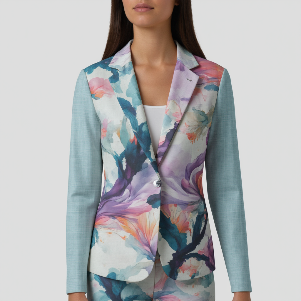 Watercolor Floral Women's Leisure Blazer in 100% Cotton