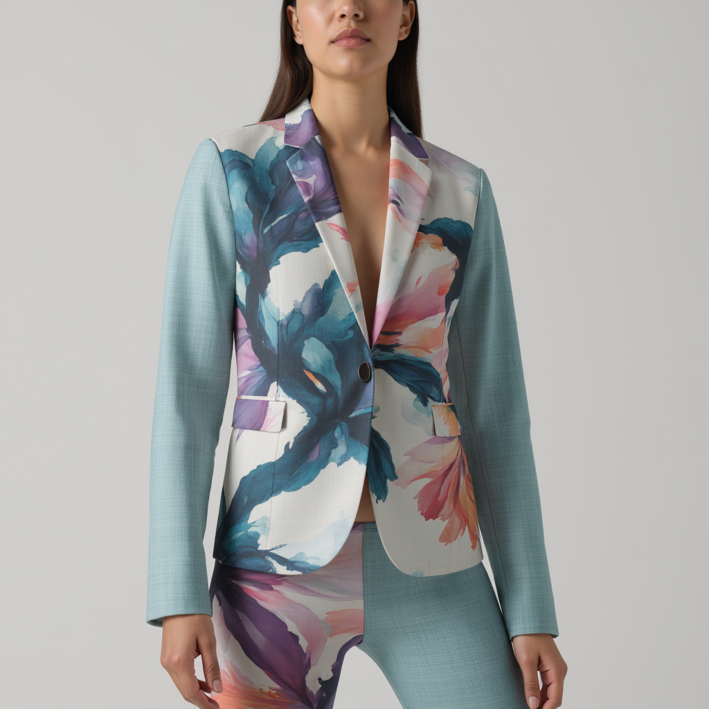 Watercolor Floral Women's Leisure Blazer in 100% Cotton