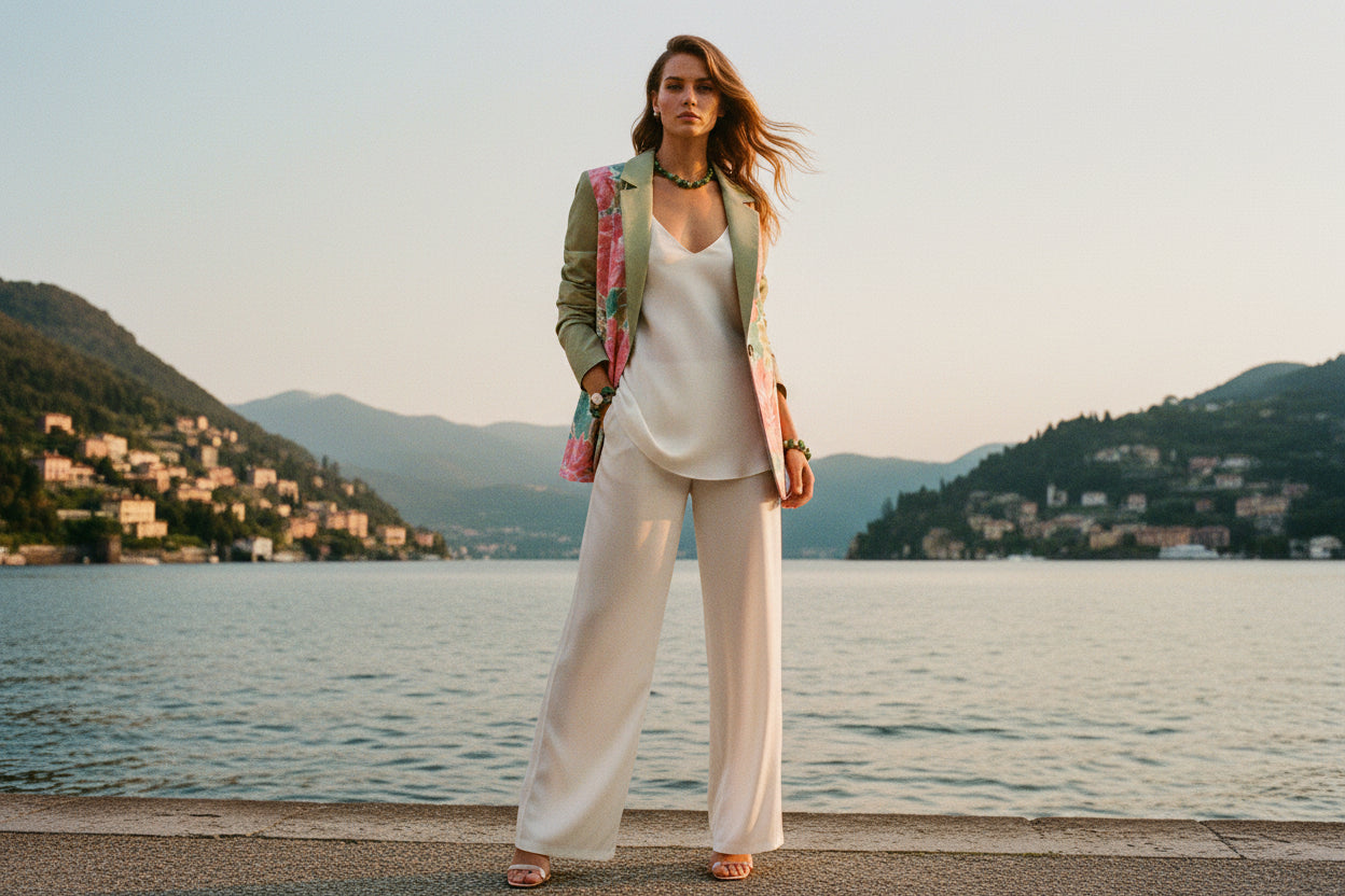 Floral patterned jacket with a white background