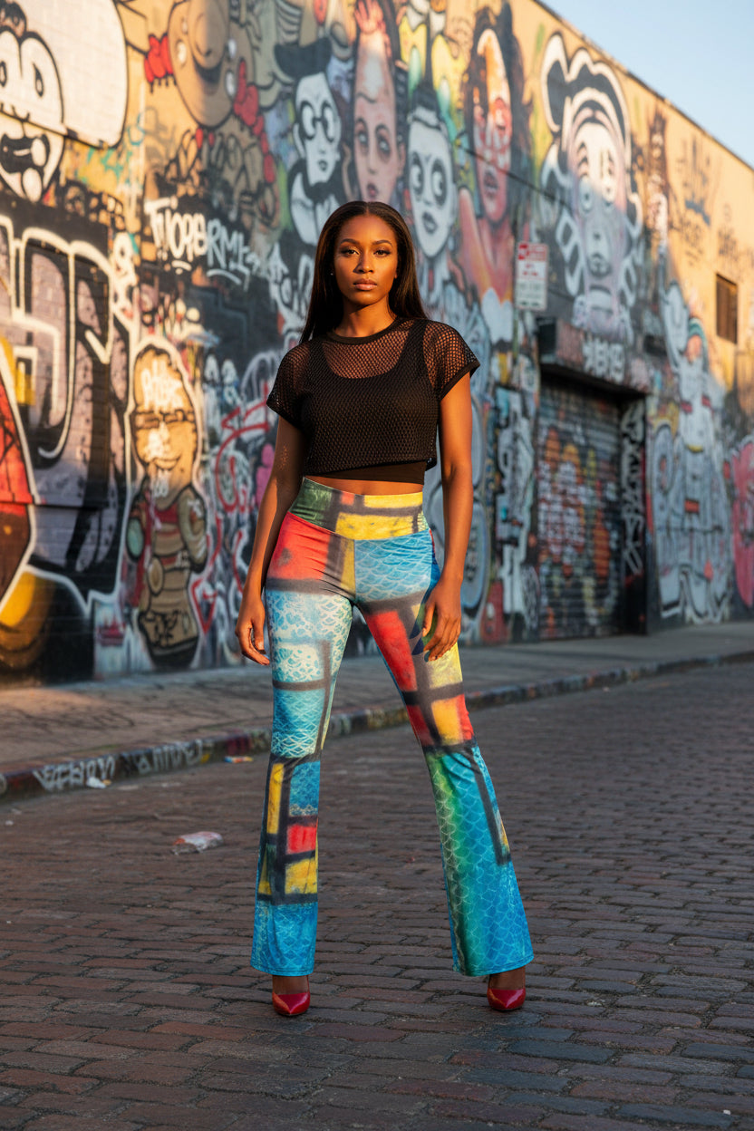 Piet Mondrian Abstract Mermaid High Waist Flare leggings
