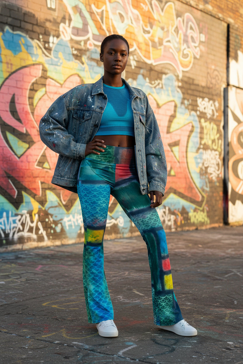 Piet Mondrian Abstract Mermaid High Waist Flare leggings