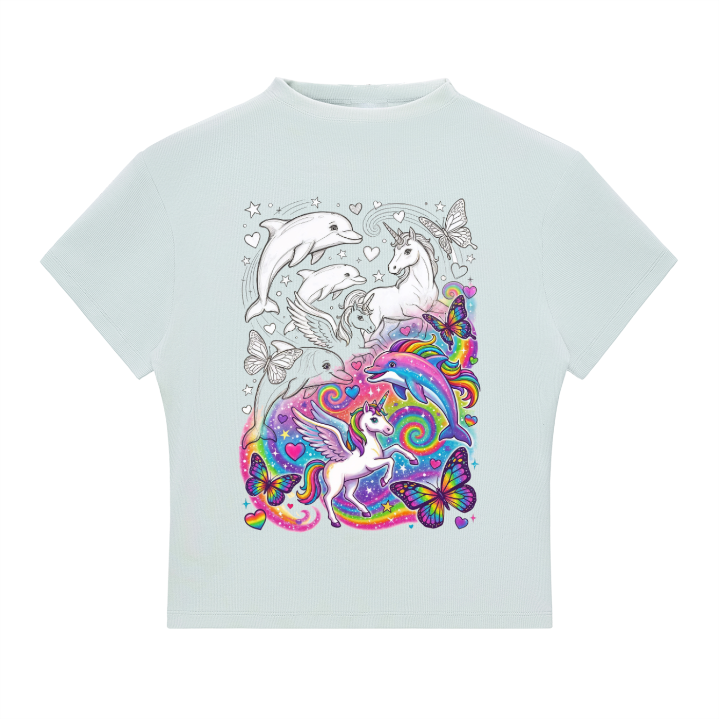 The KnarF AsiL Dolphin Unicorn Butterfly Essential Slim Fit Mock Neck T-Shirt