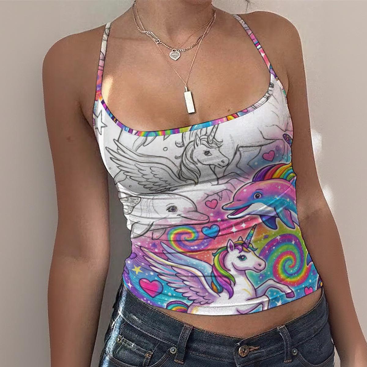 The KnarF AsiL Dolphin Unicorn Butterfly Women's Spaghetti Strap Tank Top