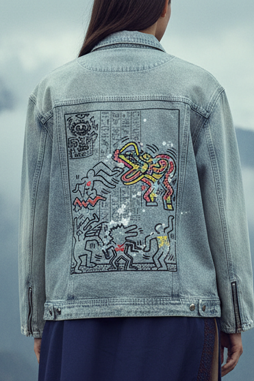 1980s Hieroglyphics Vintage Wash Zip Denim Unisex Jacket