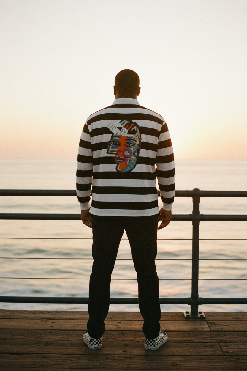 Love Pill Color Block Stripe Polo Shirt