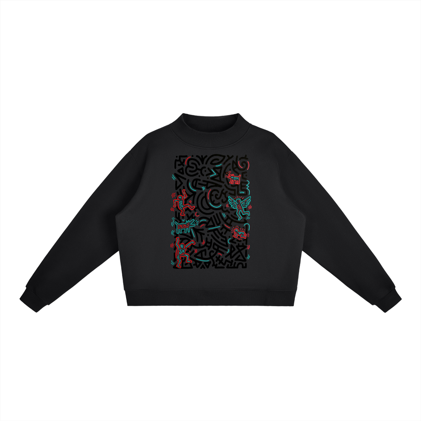 SQUIGGLE Essential Fleece Mock-Neck Crew Sweatshirt