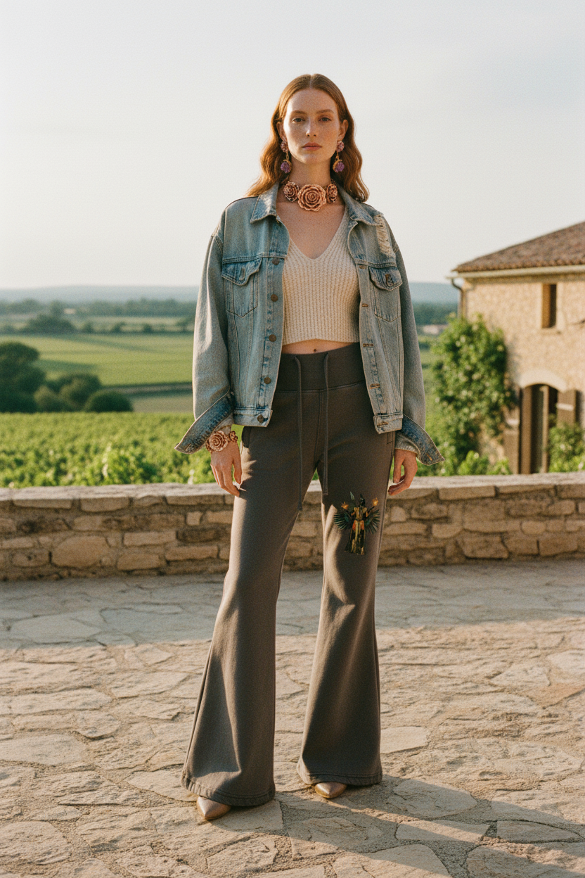 AmaruKhan Stars Vintage Washed Flared Fleece Pants