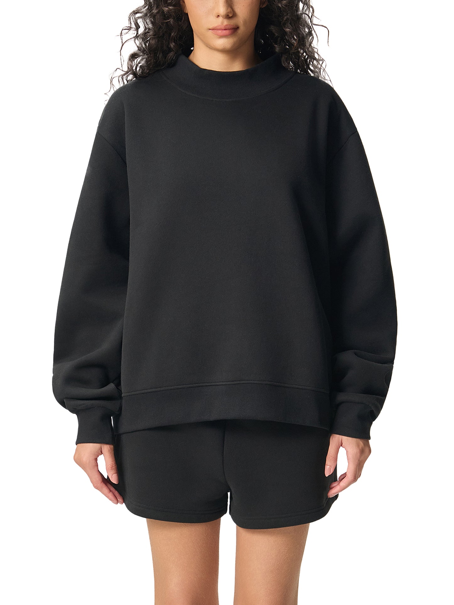 SQUIGGLE Essential Fleece Mock-Neck Crew Sweatshirt
