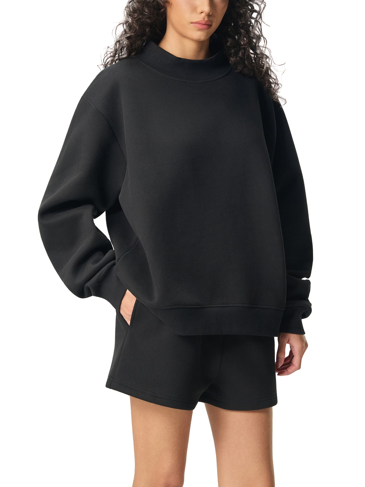 SQUIGGLE Essential Fleece Mock-Neck Crew Sweatshirt
