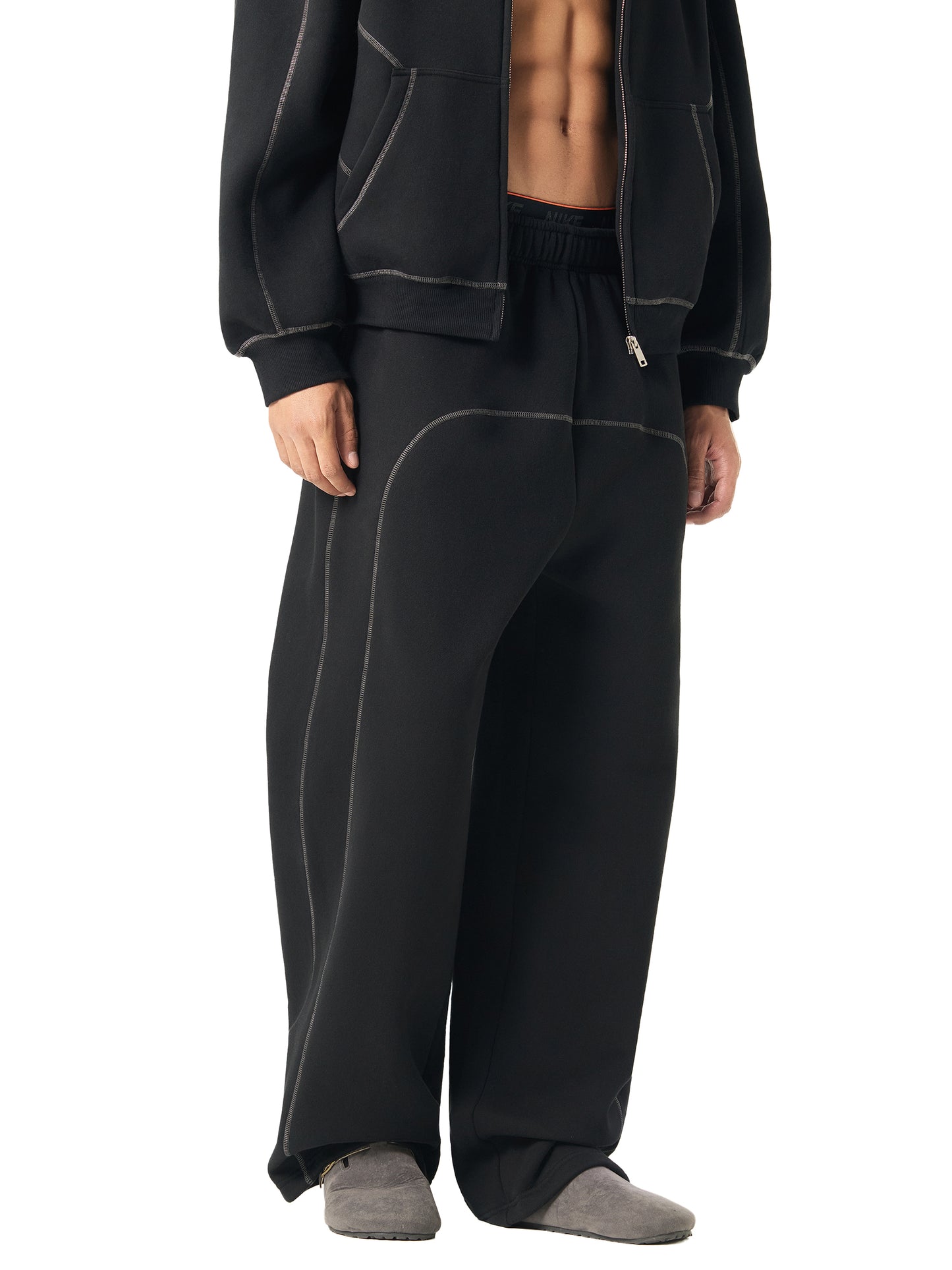 Luxury Tech Contrast-Stitched Fleece Sweatpants