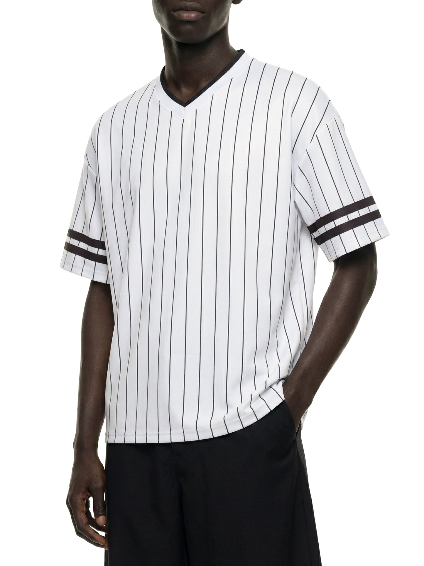 Squiggle It Unisex Striped Loose V-Neck T-Shirt