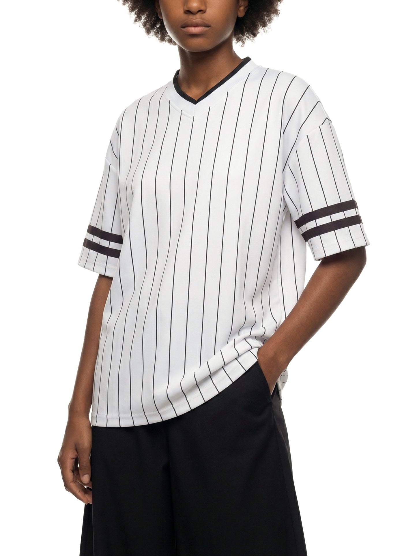 Squiggle It Unisex Striped Loose V-Neck T-Shirt