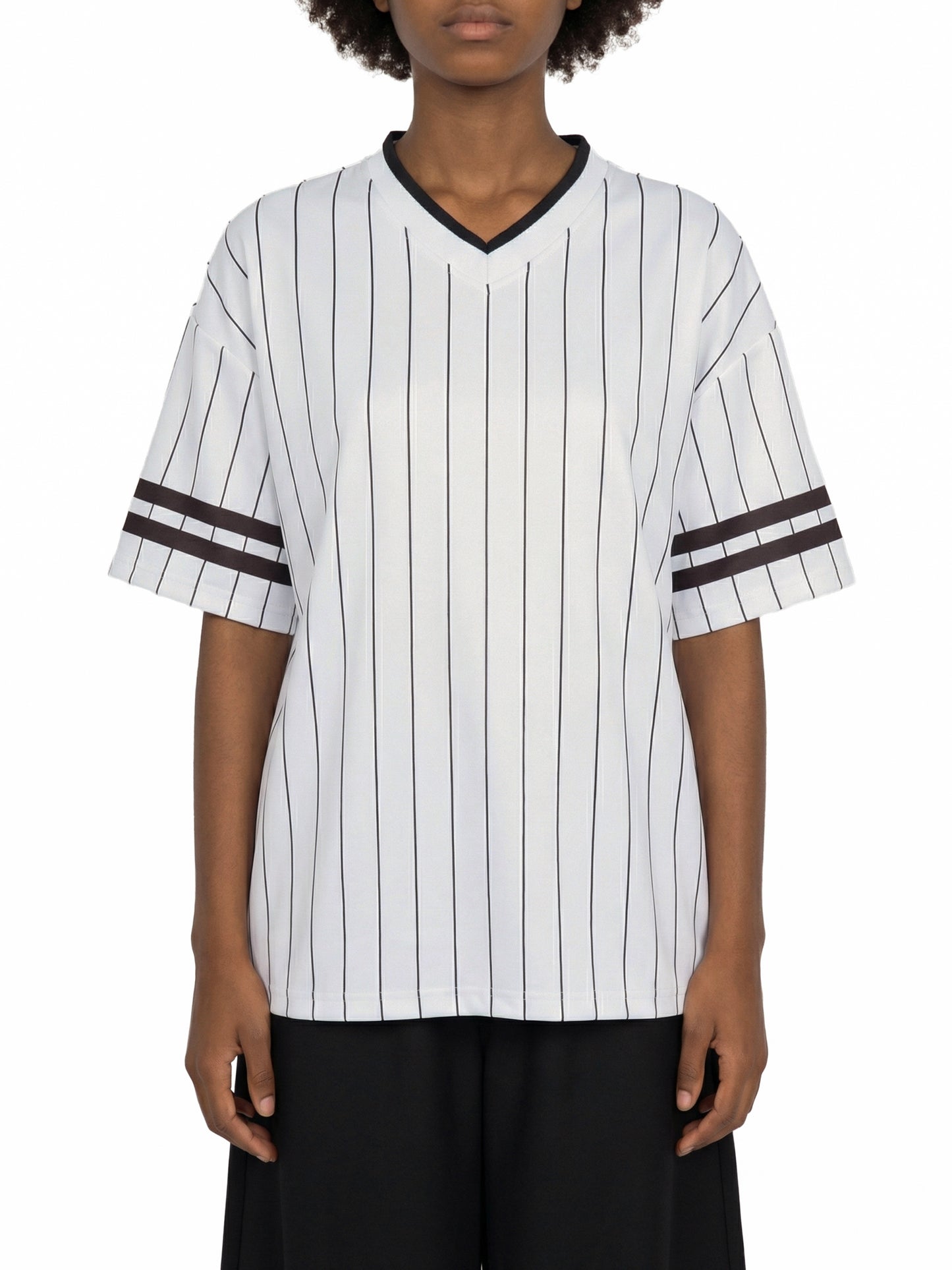 Squiggle It Unisex Striped Loose V-Neck T-Shirt