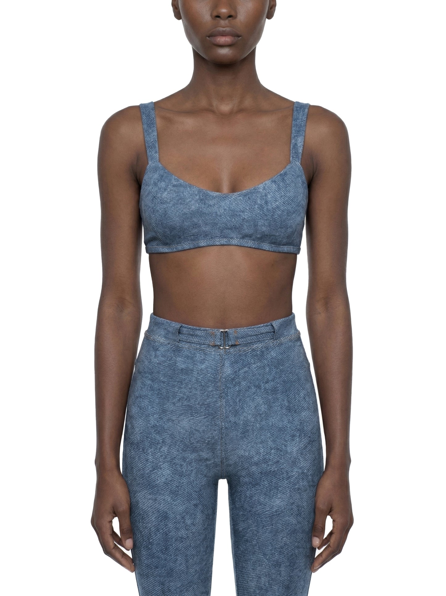 SQUIGGLE Women's Faux Denim Sports Bra